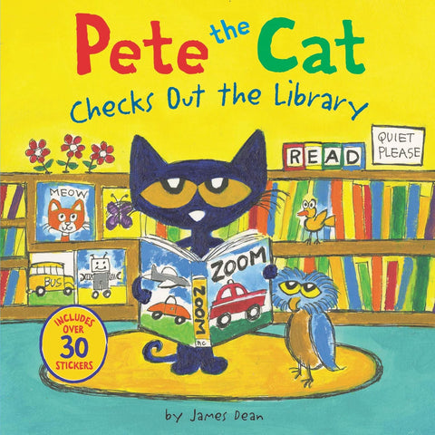 Pete the Cat Checks Out the Library: Includes Over 30 Stickers!