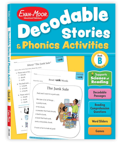 Decodable Stories and Phonics Activities, Level B, Grade 1 - 2 Workbook